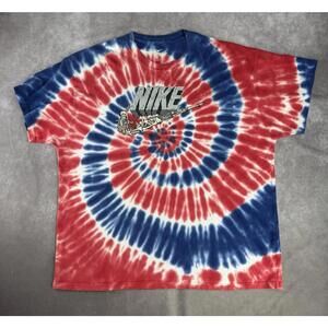 Nike Exploration Series Tie Dye T-Shirt (Rare) Skeleton Swoosh Mens XXL Red/BLUE